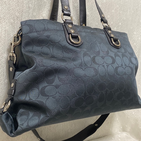 *SOLD*Coach Ashley Signature CC Sateen With Leather Satchel In Charcoal Metallic - Picture 6 of 15